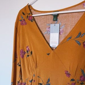 Floral Mustard Long Sleeve Empire Waist Dress